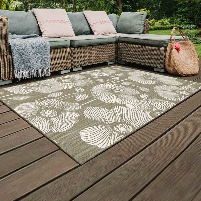 Alfombra de exterior con estampado floral reversible rectangular - Lifestyle