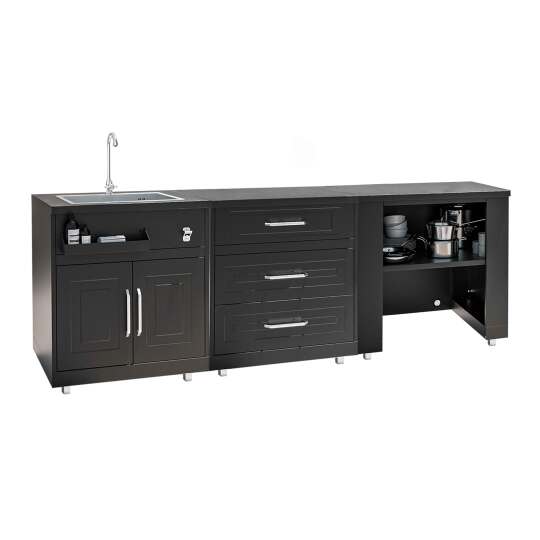 Cocina de exterior de metal con fregadero de exterior y almacenaje - 3 módulos | Oviala