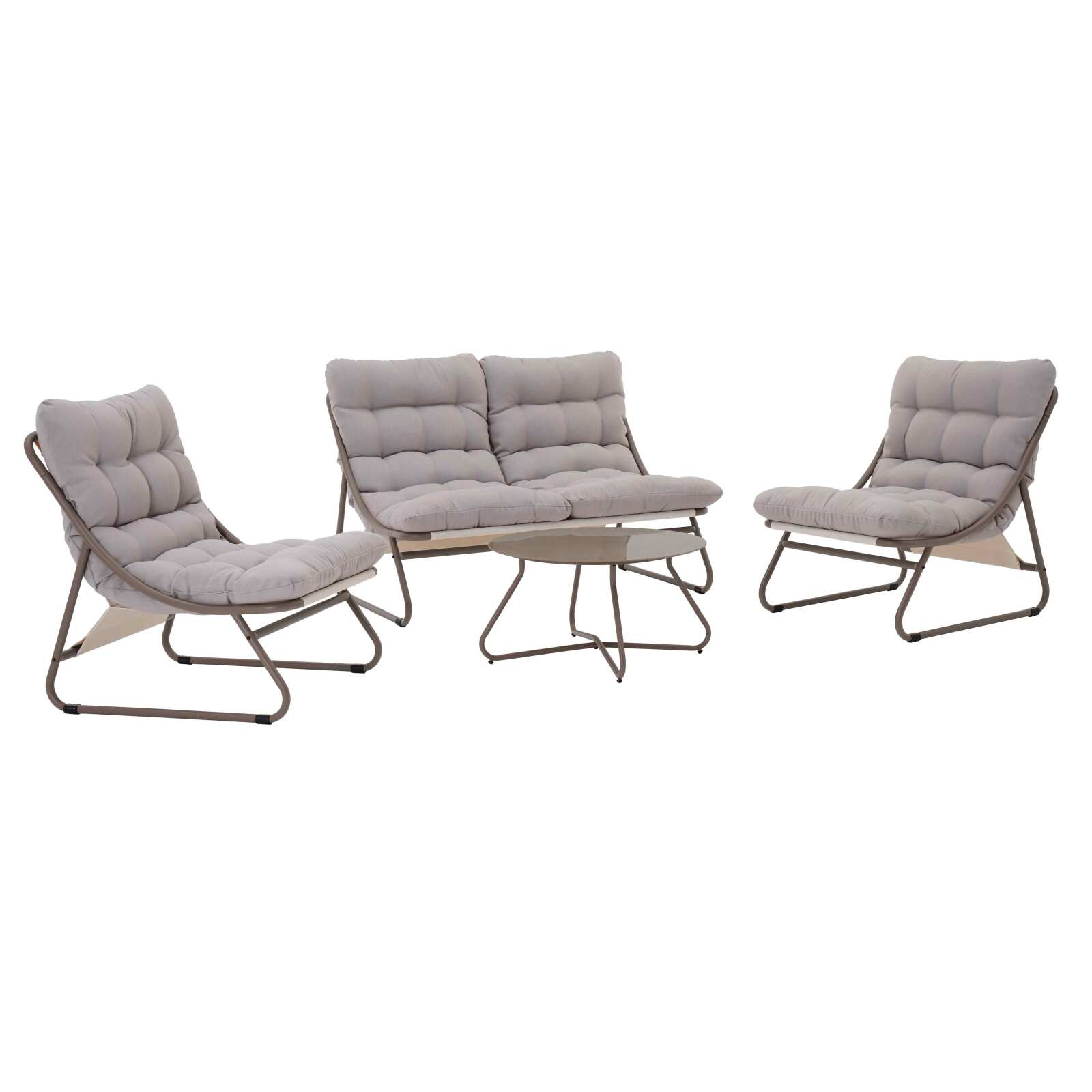 Mueble de jardín metálico de 4 plazas con 1 sofá, 2 sillones y mesa de centro.