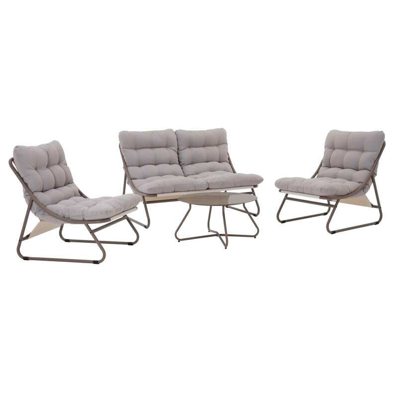 Mueble de jardín metálico de 4 plazas con 1 sofá, 2 sillones y mesa de centro.