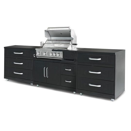 Cocina de exterior de metal con barbacoa y almacenaje - 3 módulos | Oviala