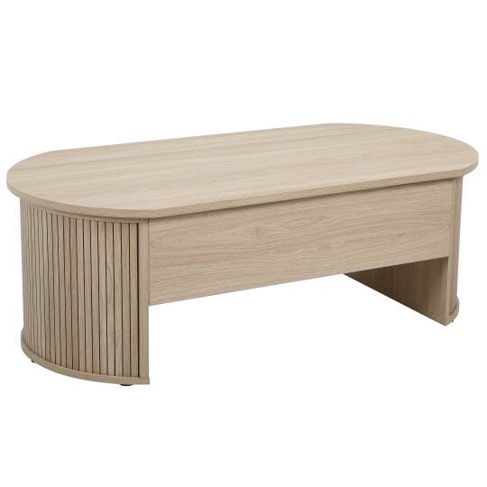 Mesa de centro elevable efecto madera ovalada 120x60 cm | Oviala