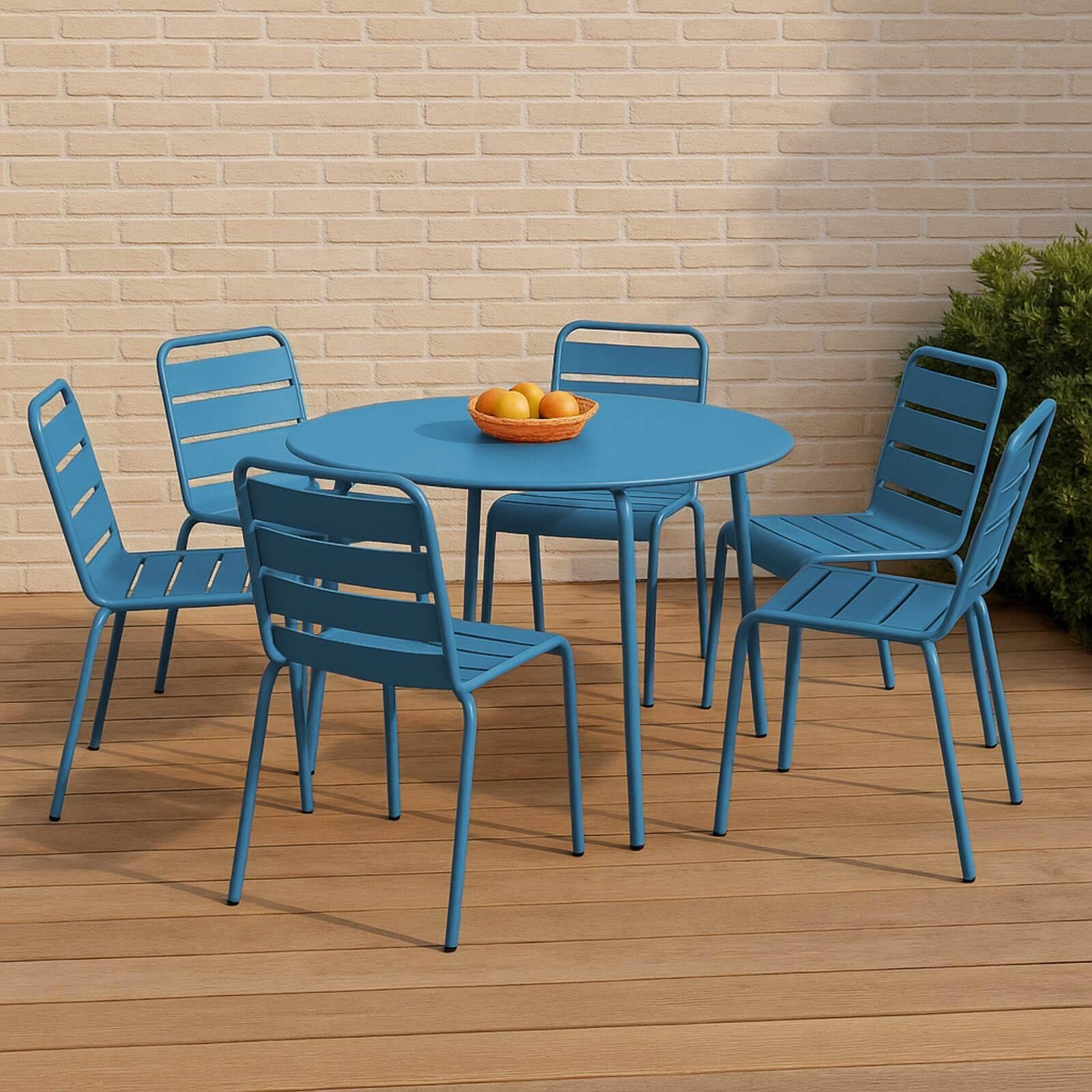 Mesa de jardín redonda de metal Ø120 cm y 6 sillas