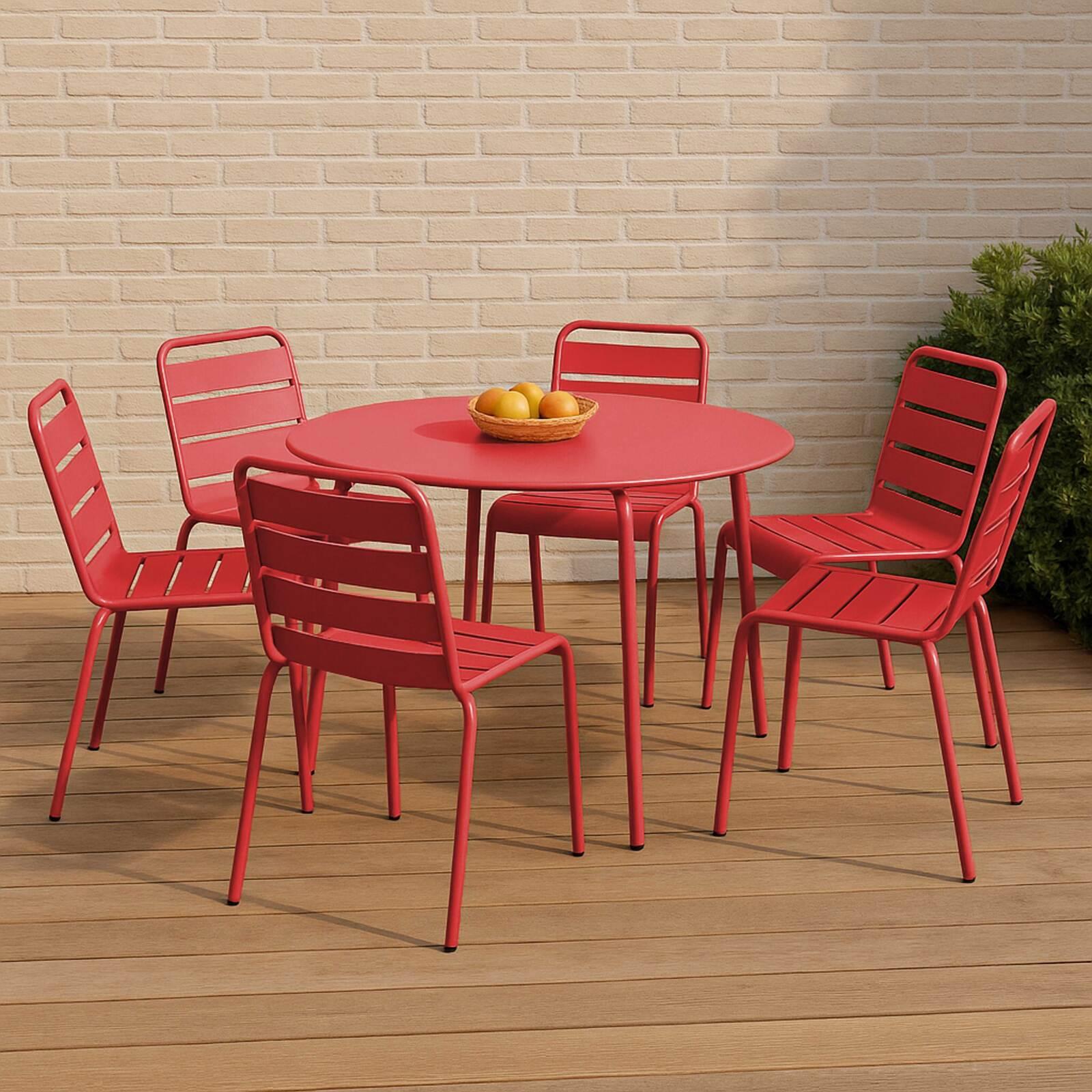 Mesa de jardín redonda de metal Ø120 cm y 6 sillas