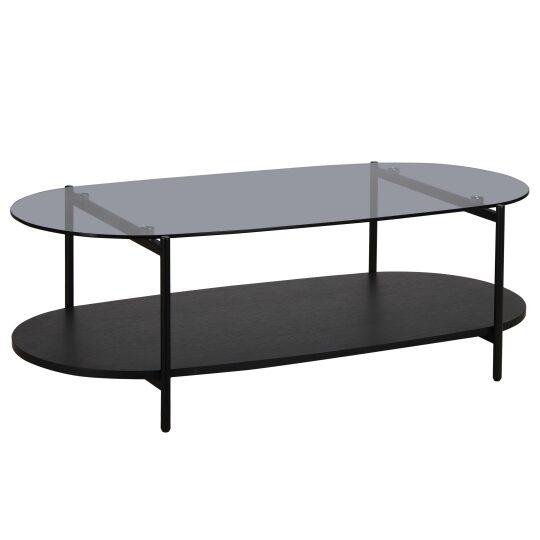 Mesa de centro de cristal y efecto madera ovalada 120 x 55 x 40 cm | Oviala