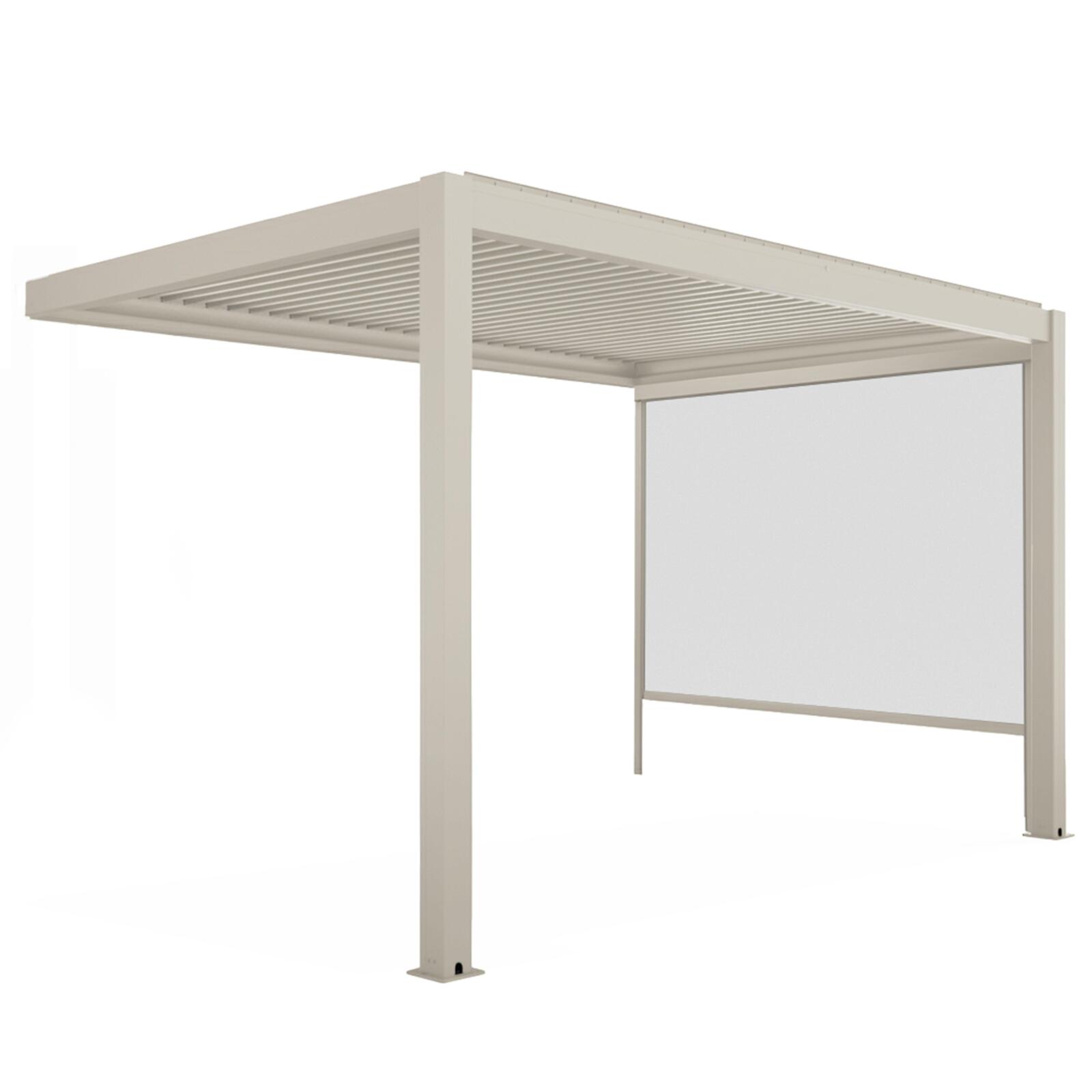 Pérgola bioclimática 4x3 m adosada manual en aluminio crema con toldo