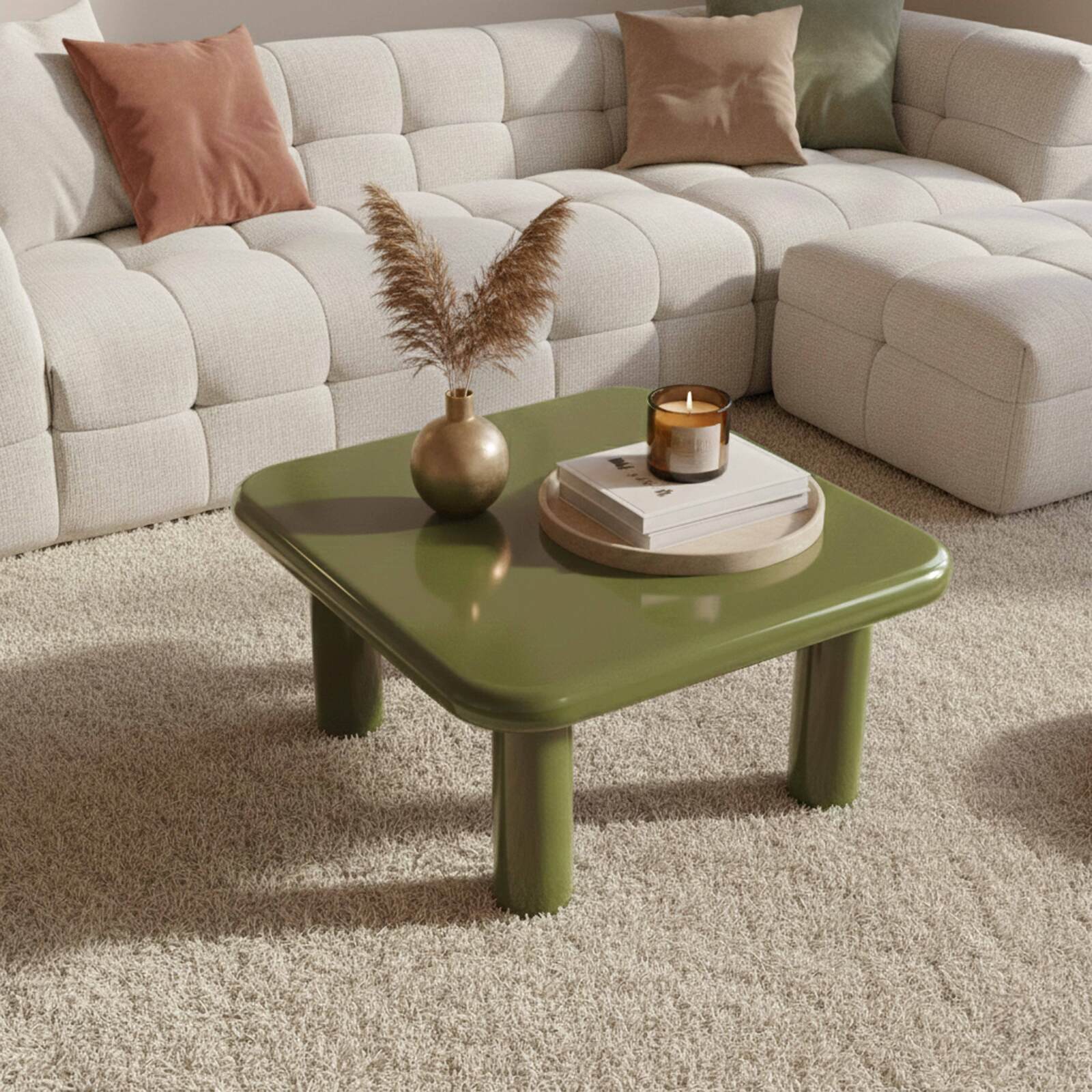 Mesa de centro efecto lacado cuadrada 75x75 cm estilo retro