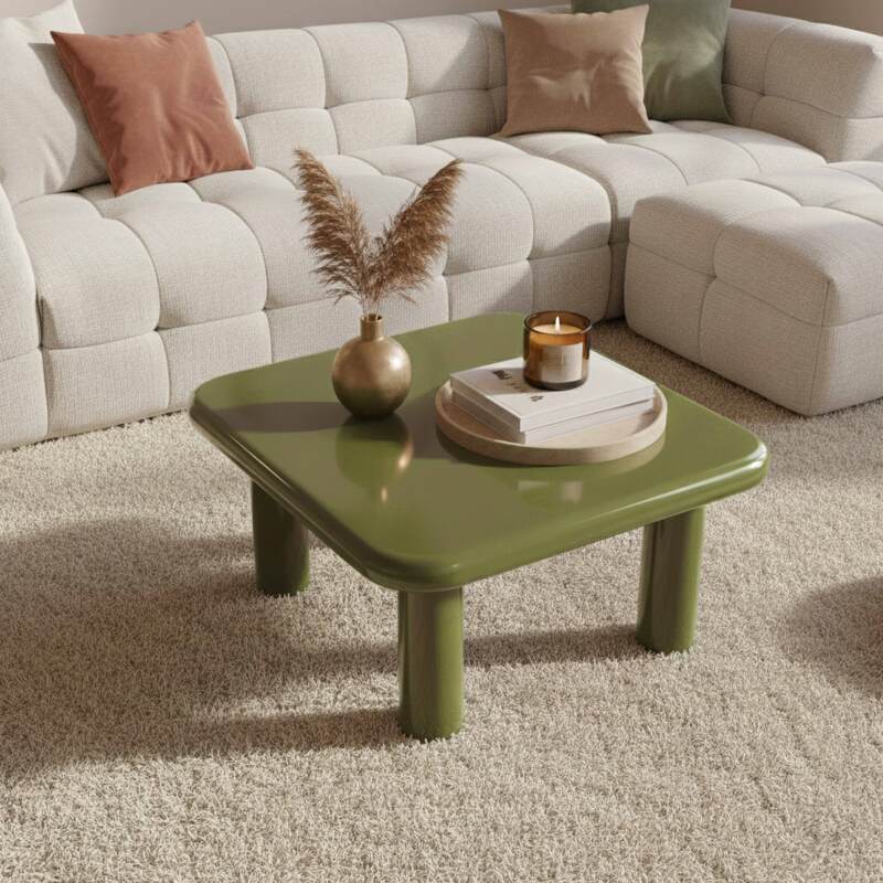 Mesa de centro efecto lacado cuadrada 75x75 cm estilo retro (2/4)