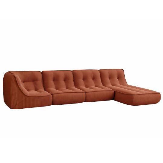 Sofá modular de 4 plazas de pana con chaise longue | Oviala