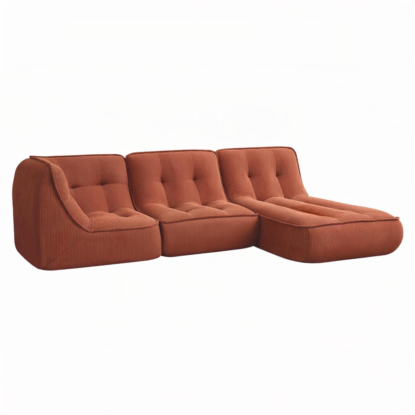 Sofá modular de 3 plazas de tejido de acanalado con chaise longue