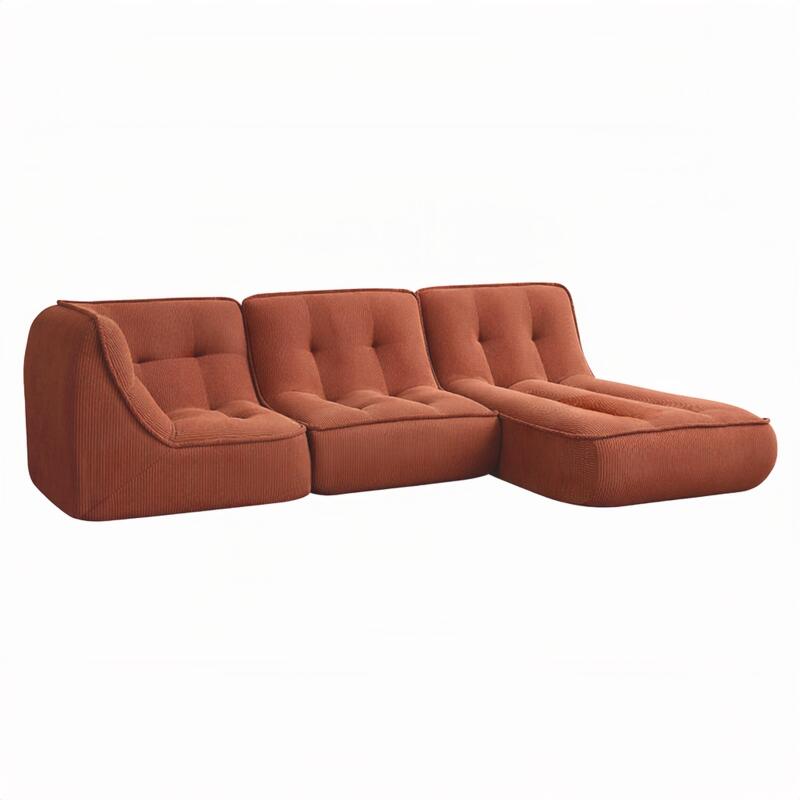 Sofá modular de 3 plazas de tejido de acanalado con chaise longue
