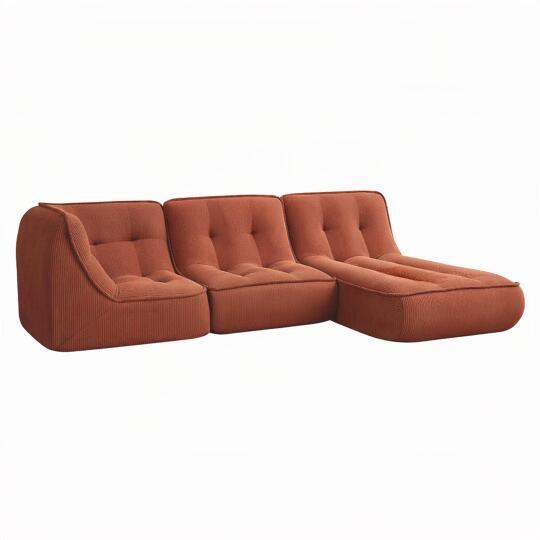 Sofá modular de 3 plazas de pana de acanalado con chaise longue | Oviala