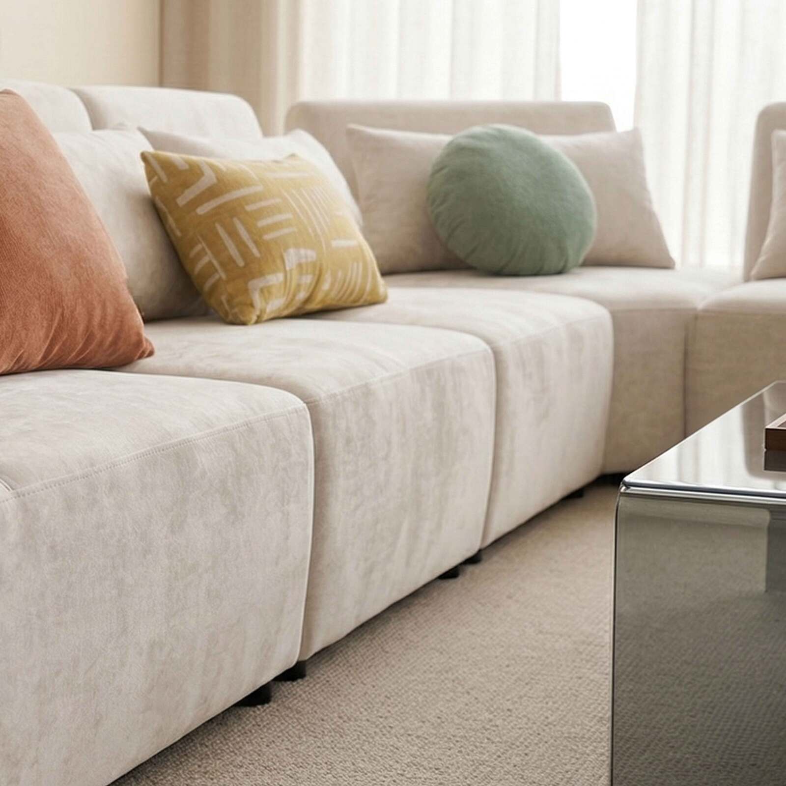 Sofá modular esquinero de 7 plazas de tela con cojines